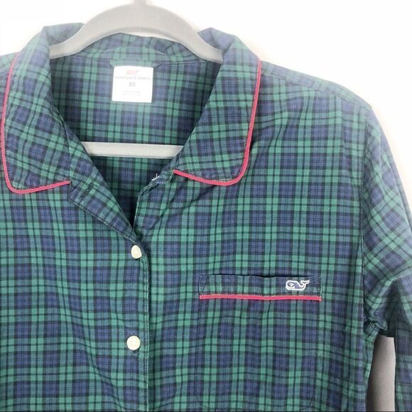 VINEYARD VINES | Plaid Pajama Top Green Blue Red Women’s Size X-Small - Picture 3 of 5